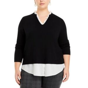 ✨ Sioni Milano Black V-Neck Layered-Look Sweater – Size 2X